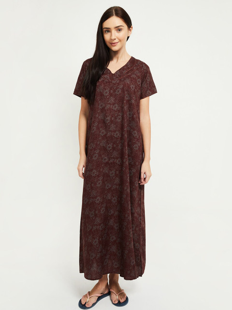 

max Rust Brown & Grey Printed Maxi Nightdress