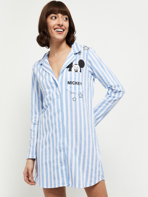 

max Blue Striped Pure Cotton Nightdress