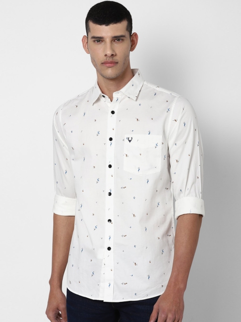 

Allen Solly Men White & Blue Slim Fit Opaque Printed Pure Cotton Casual Shirt