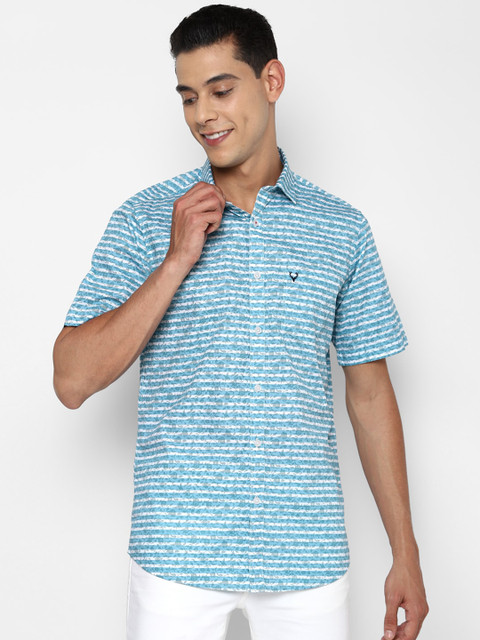 

Allen Solly Men Blue Slim Fit Horizontal Stripes Opaque Striped Casual Shirt