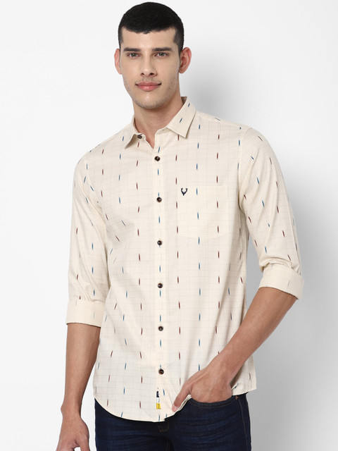 

Allen Solly Men Cream-Coloured Slim Fit Printed Casual Shirt