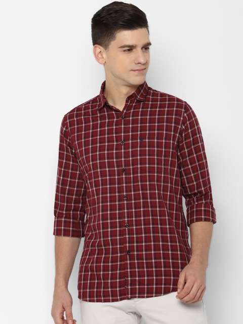 

Allen Solly Men Maroon Slim Fit Grid Tattersall Checks Checked Pure Cotton Casual Shirt