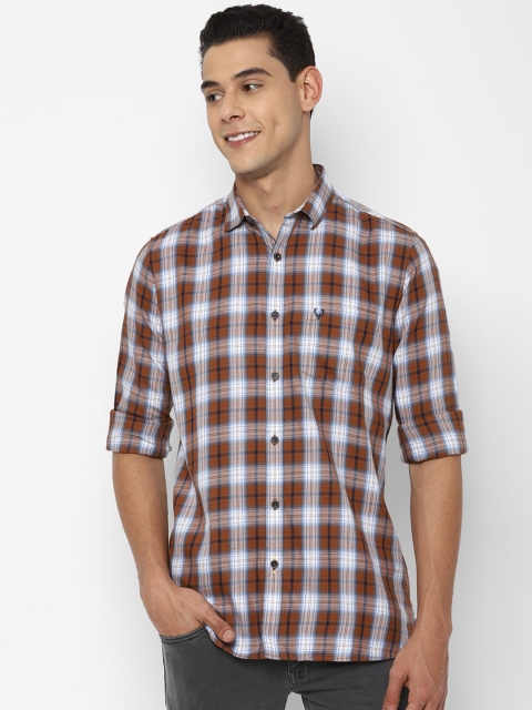 

Allen Solly Men Brown & White Slim Fit Opaque Checked Pure Cotton Casual Shirt