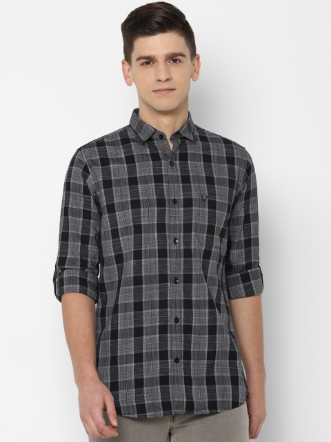 

Allen Solly Men Grey Slim Fit Opaque Checked Pure Cotton Casual Shirt