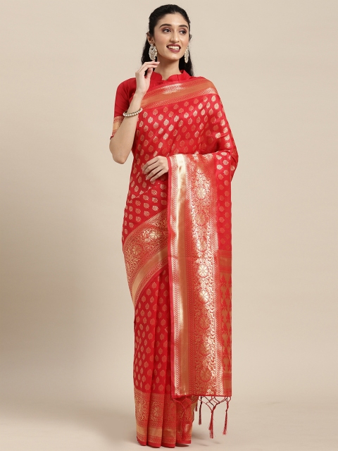 

Touch Trends Red & Gold-Toned Ethnic Motifs Zari Art Silk Banarasi Saree