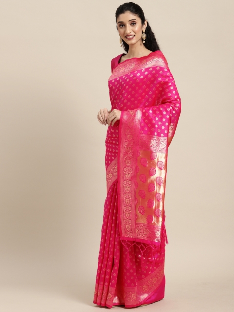 

Touch Trends Pink & Gold-Toned Ethnic Motifs Zari Art Silk Banarasi Saree