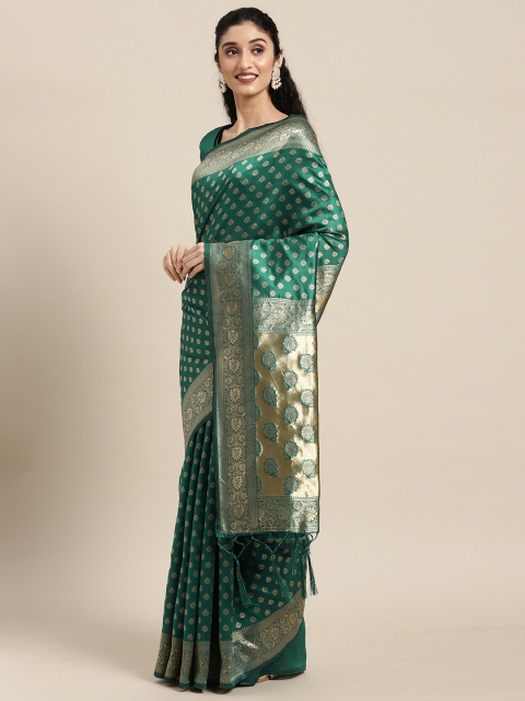 

Touch Trends Green & Gold-Toned Ethnic Motifs Zari Art Silk Banarasi Saree