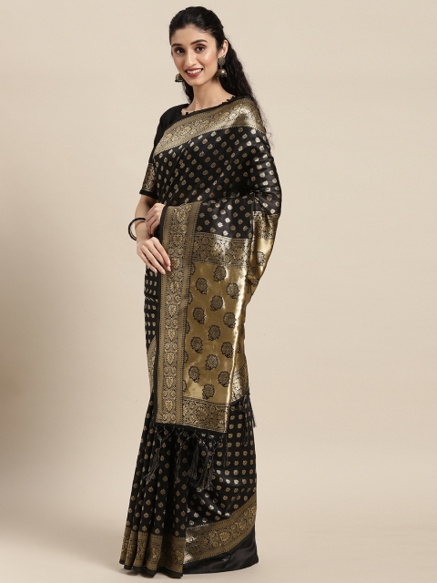 

Touch Trends Black & Gold-Toned Ethnic Motifs Zari Art Silk Banarasi Saree