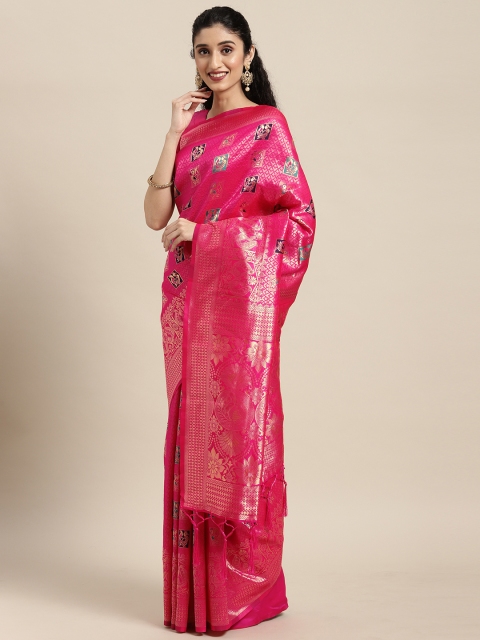 

Touch Trends Pink & Gold-Toned Ethnic Motifs Zari Art Silk Banarasi Saree