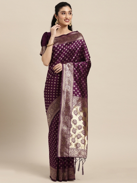 

Touch Trends Purple & Gold-Toned Ethnic Motifs Zari Art Silk Banarasi Saree
