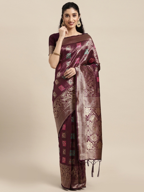 

Touch Trends Burgundy & Gold-Toned Ethnic Motifs Zari Art Silk Banarasi Saree