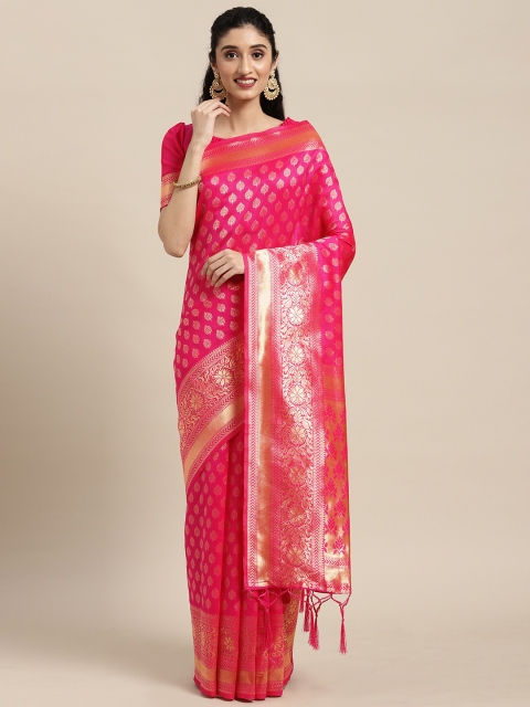 

Touch Trends Pink & Gold-Toned Ethnic Motifs Zari Art Silk Banarasi Saree