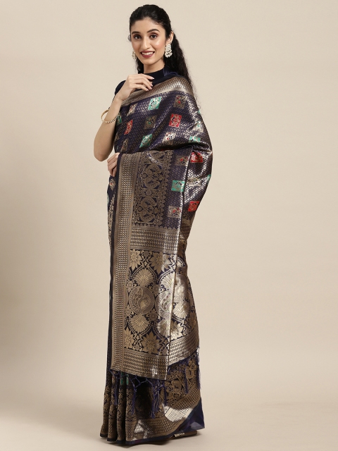 

Touch Trends Navy Blue & Gold-Toned Ethnic Motifs Zari Art Silk Banarasi Saree