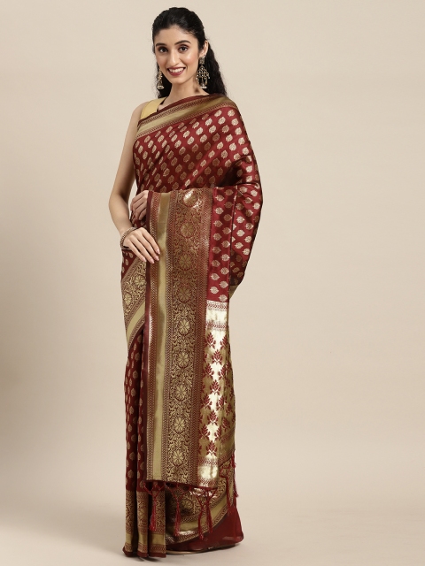 

Touch Trends Maroon & Gold-Toned Ethnic Motifs Zari Art Silk Banarasi Saree