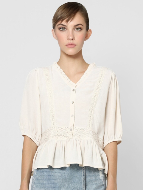

ONLY White Self Design Regular Top