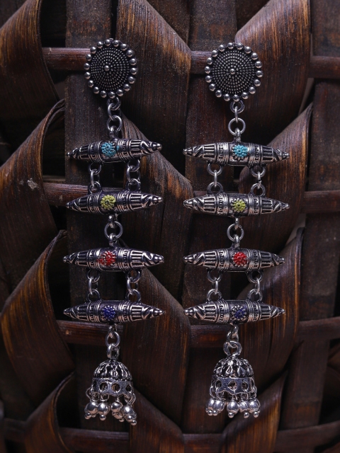 

DIVA WALK Silver-Toned Contemporary Jhumkas Earrings