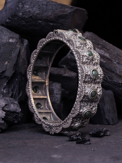 

DIVA WALK Women Silver-Toned & Green Handcrafted Silver-Plated Bangle-Style Bracelet