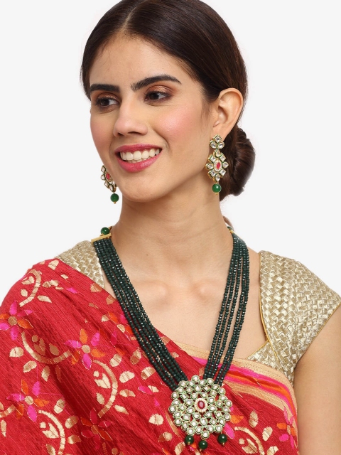 

NEUDIS Gold-Plated & Green Kundan & Crystal Beaded Handcrafted Jewellery Set