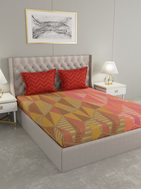 

Raymond Home Brown & Pink Geometric 140 TC Queen Bedsheet with 2 Pillow Covers