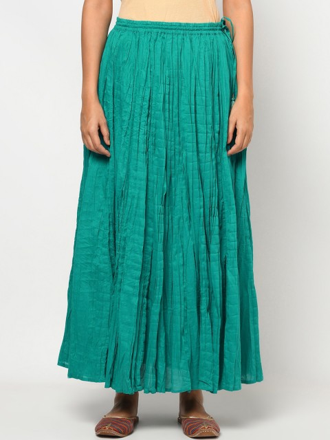 

Fabindia Women Blue Solid Crinkle Cotton Tiered A-Line Maxi Skirt