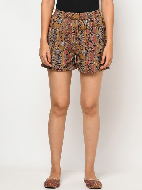 

Fabindia Women Mustard Floral Printed Regular Shorts