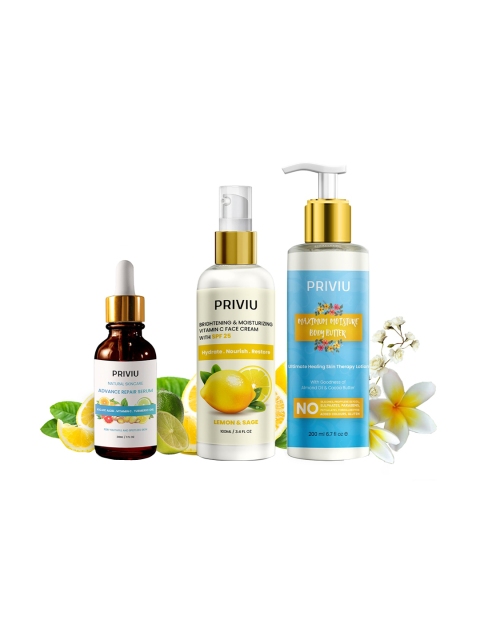 

PRIVIU Skin Care Combo Set - Body Butter Vitamin C Face Cream SPF25 Kojic Acid Face Serum, White