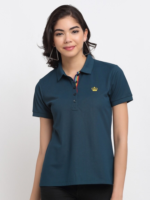 

PERFKT-U Women Green Polo Collar Applique Running T-shirt