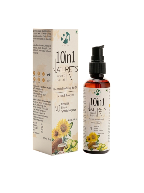 

91AYURVEDA 10 In 1 Nature's Secret Hair Oil - Non-Sticky - Non-Greasy Hair Oil - 100 ml, Gold