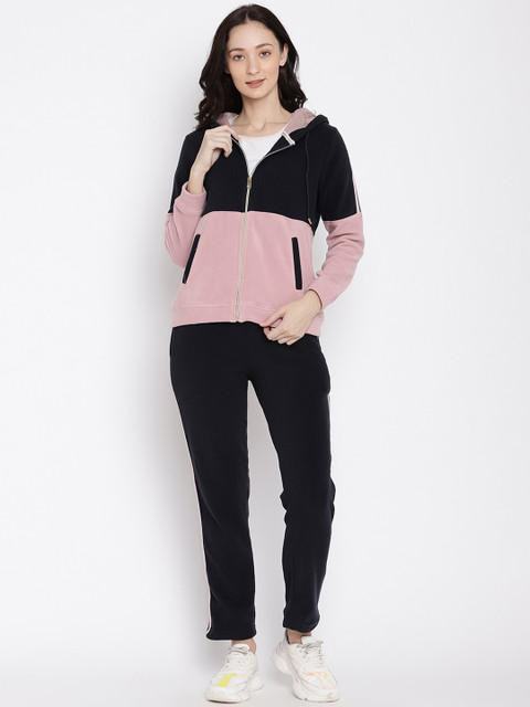 

METTLE Women Navy Blue & Pink Colourblocked Tracksuit