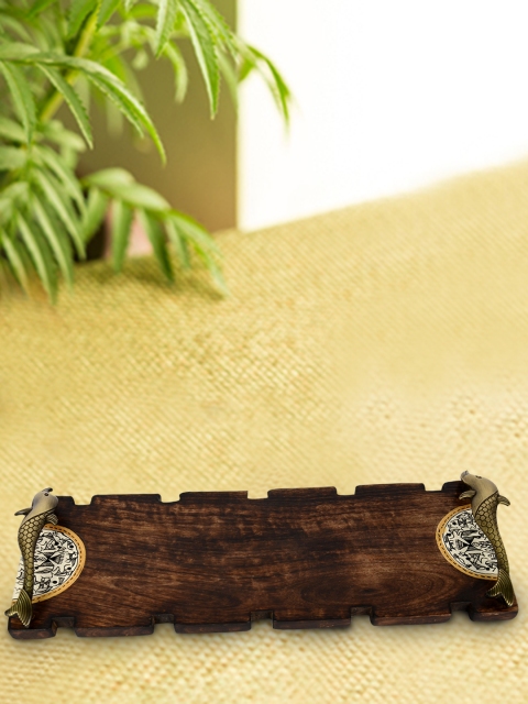

ExclusiveLane Brown Hand-Painted Warli Rectangular Tray