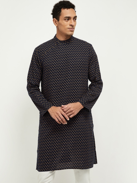 

max Men Navy Blue Geometric Embroidered Thread Work Kurta