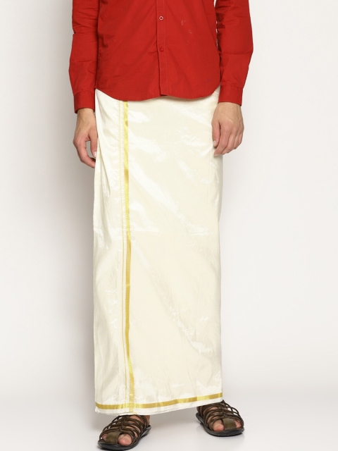 

Sethukrishna Men Cream-Coloured Readymade Dhoti With Angvastram