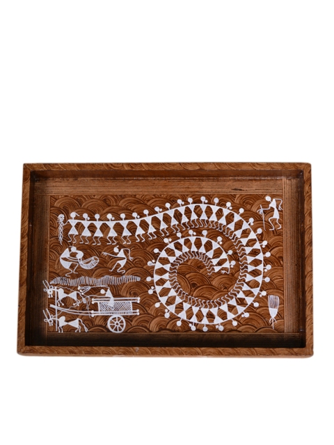 

ExclusiveLane Brown Warli Hand-Painted Rectangular Tray