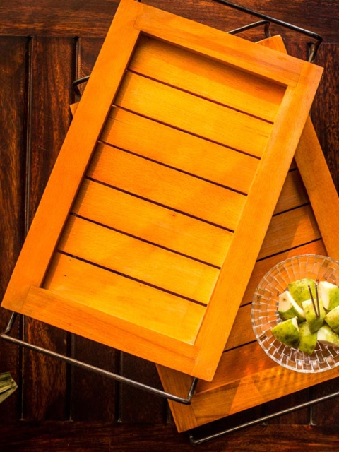 

ExclusiveLane Set of 2 Orange Beech Wood Rectangular Trays