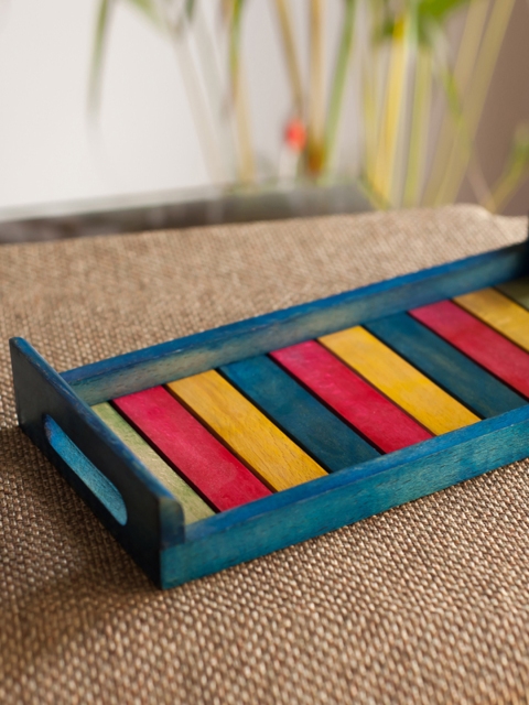 

ExclusiveLane Multicoloured Beech Wood Rectangular Tray, Multi