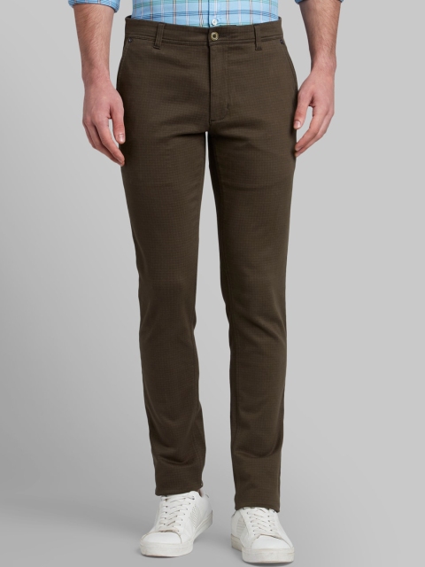 

Parx Men Olive Green Checked Tapered Fit Trousers