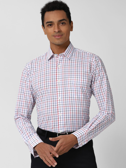 

Peter England Men White Opaque Checked Formal Shirt