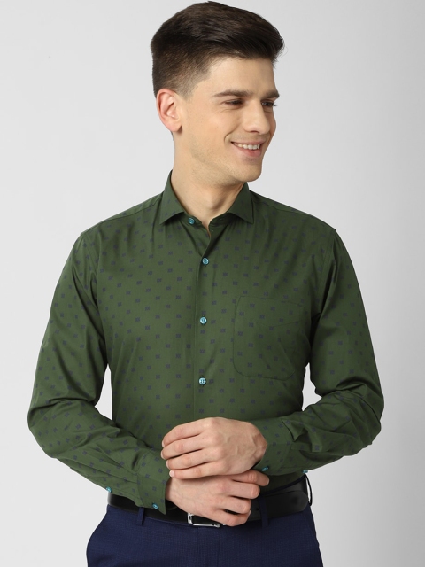 

Peter England Men Green & Blue Opaque Printed Pure Cotton Formal Shirt