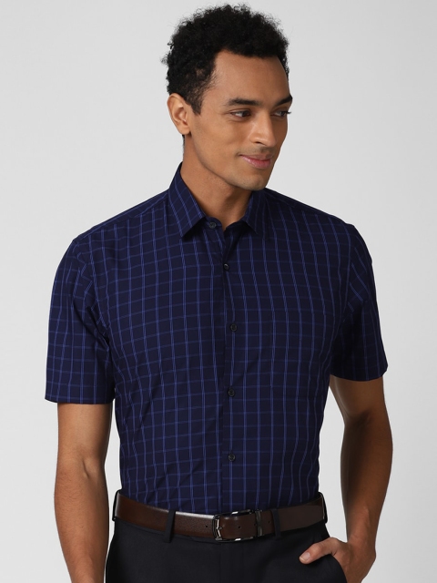 

Peter England Men Navy Blue Opaque Checked Formal Shirt