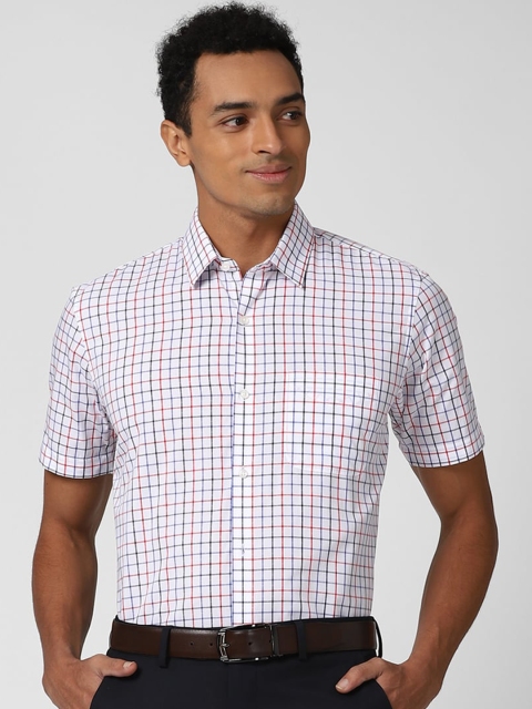 

Peter England Men Pink Grid Tattersall Checks Opaque Checked Formal Shirt