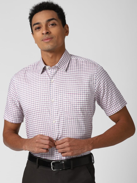 

Peter England Men Purple & White Opaque Checked Formal Shirt