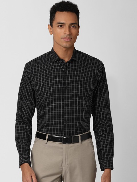 

Peter England Men Black Grid Tattersall Checks Opaque Checked Formal Shirt