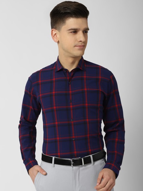 

Peter England Men Navy Blue Slim Fit Windowpane Checks Opaque Checked Formal Shirt