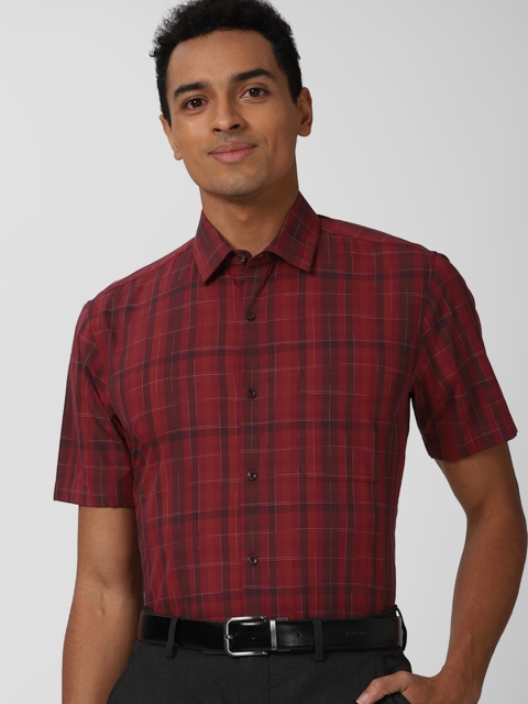 

Peter England Men Maroon Tartan Checks Opaque Checked Formal Shirt