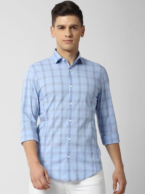 

Peter England Men Blue Slim Fit Opaque Checked Casual Shirt