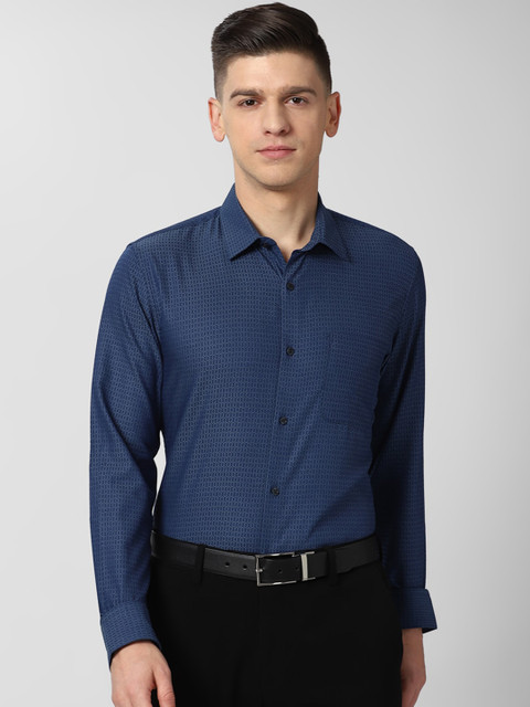 

Peter England Men Navy Blue Slim Fit Opaque Formal Pure Cotton Shirt
