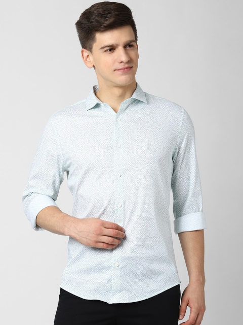

Peter England Men Blue Slim Fit Opaque Printed Cotton Casual Shirt