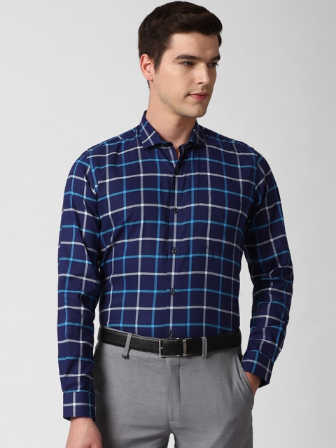 

Peter England Men Navy Blue Windowpane Checks Opaque Checked Formal Shirt