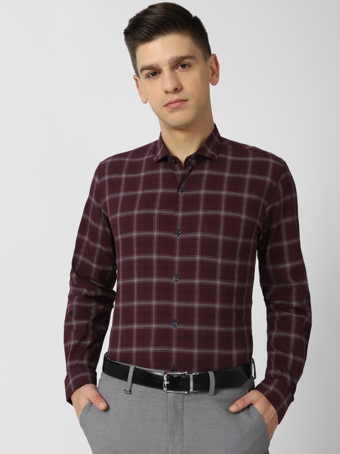 

Peter England Men Maroon & Off White Checked Slim Fit Formal Shirt