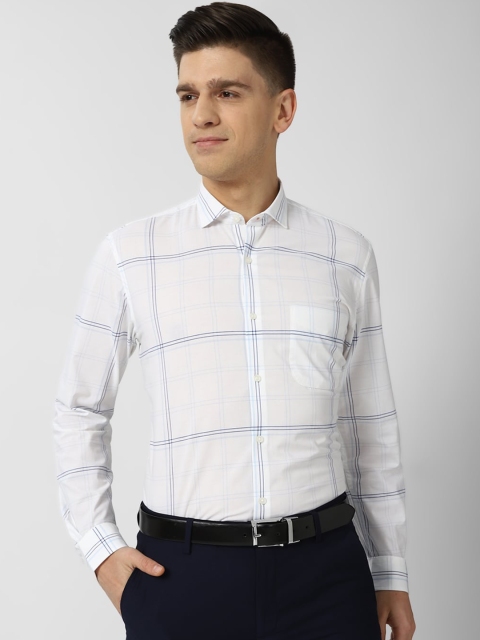 

Peter England Men White Windowpane Checks Opaque Checked Formal Shirt